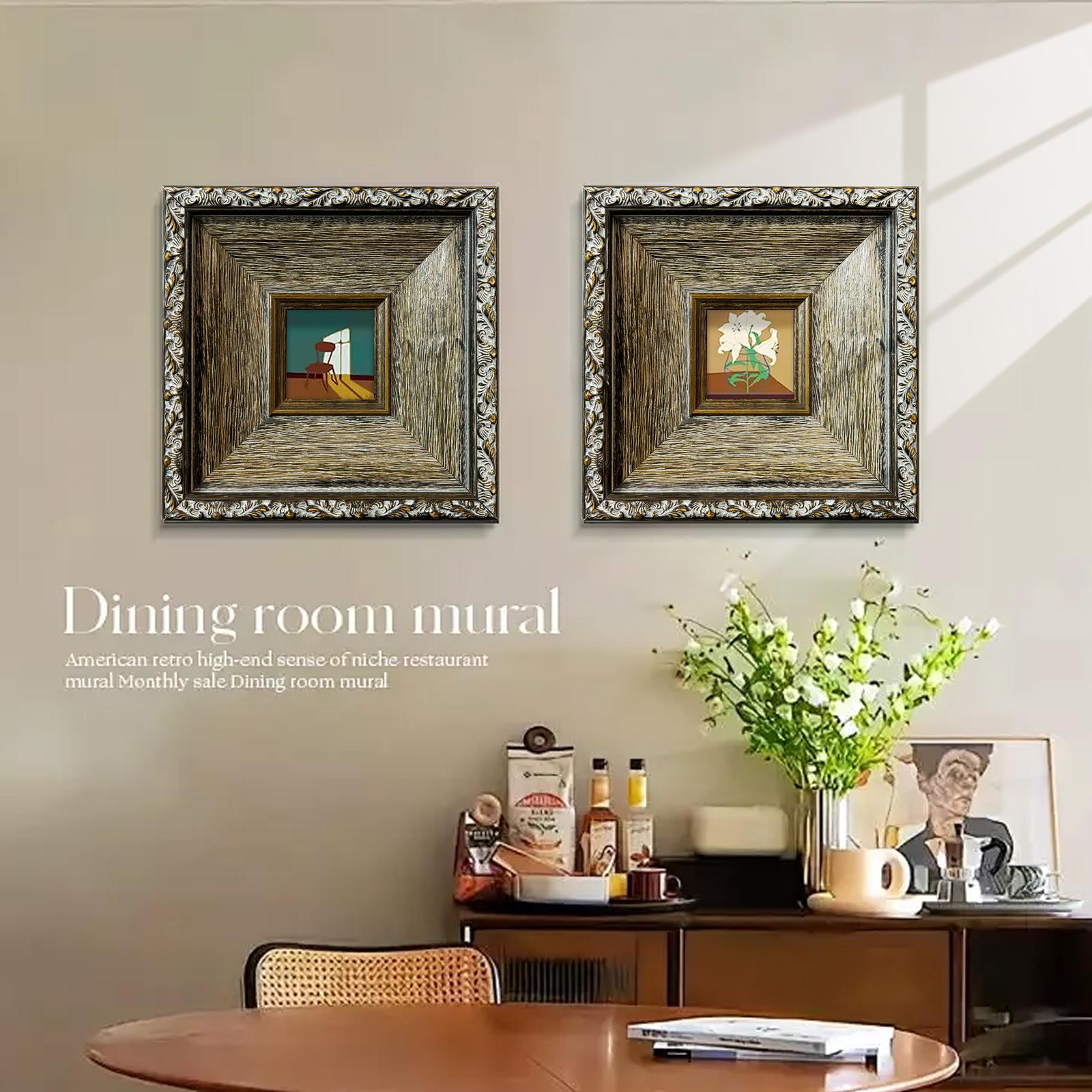 The scene of a picture frame hanging on the wall